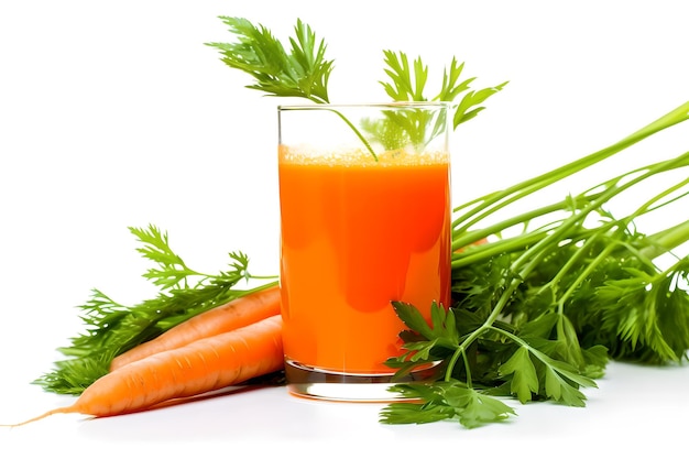 Carrot juice with a bunch of parsley on the side