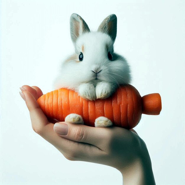 Photo carrot and rabbit eating carrot just a white background without a background