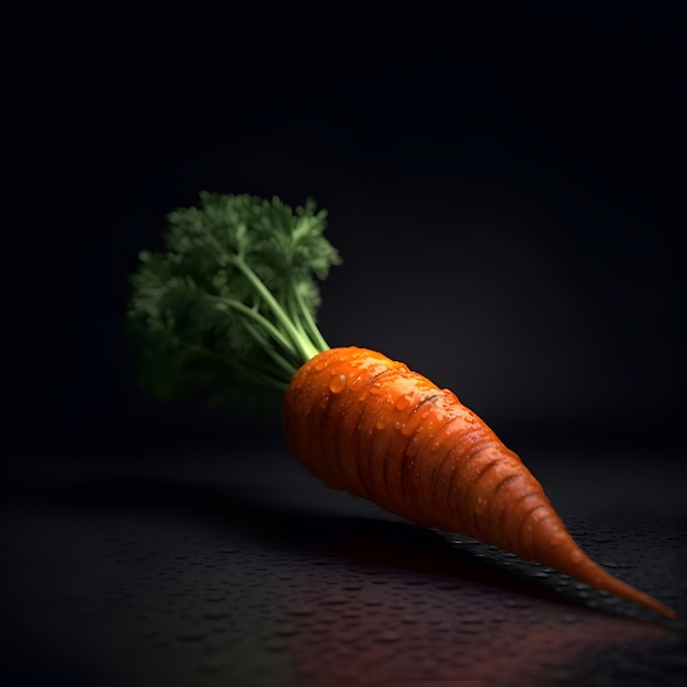 Carrot with green leaves on a black background Copy space