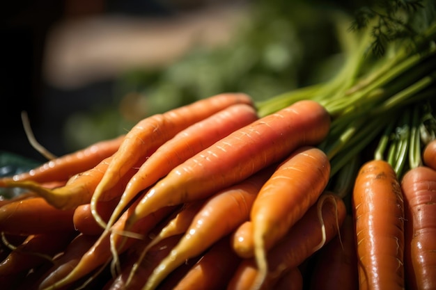 Carrots are displayed at a farmers market.