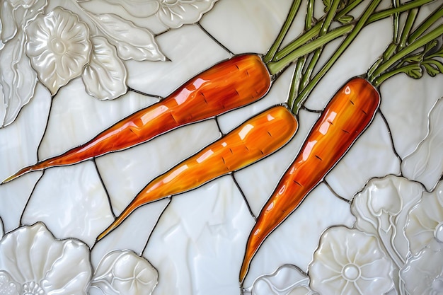 Carrots on the background of stainedglass window closeup