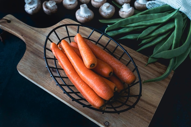 Carrots, green beans and portobello mushrooms