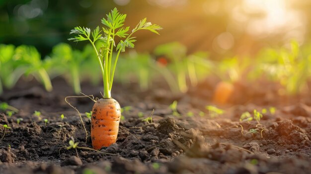 carrots grow in the garden closeup