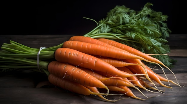 Carrots on a wooden table with a black background