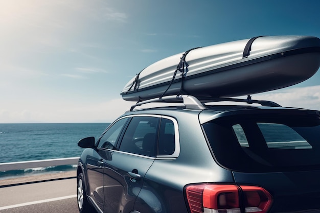 Cars carrying holiday baggage and suitcases on the roof ready for holiday and family vacation Travel concept