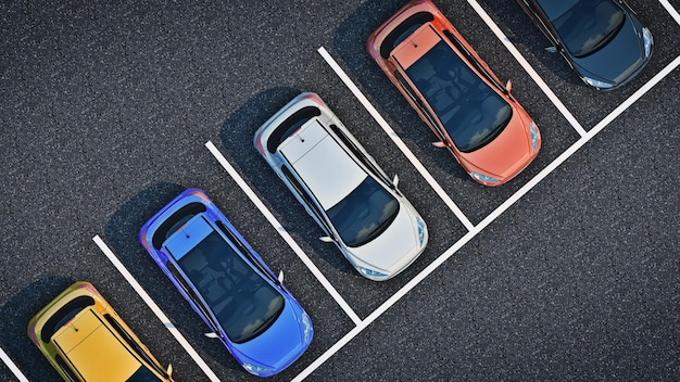 cars in parking lot. 3d rendering