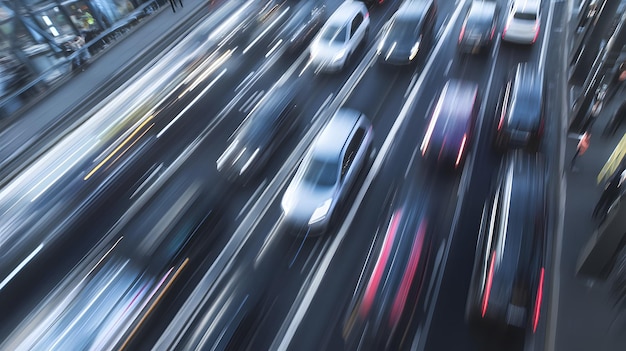 Photo cars speeding down a highway blurred for a sense of motion