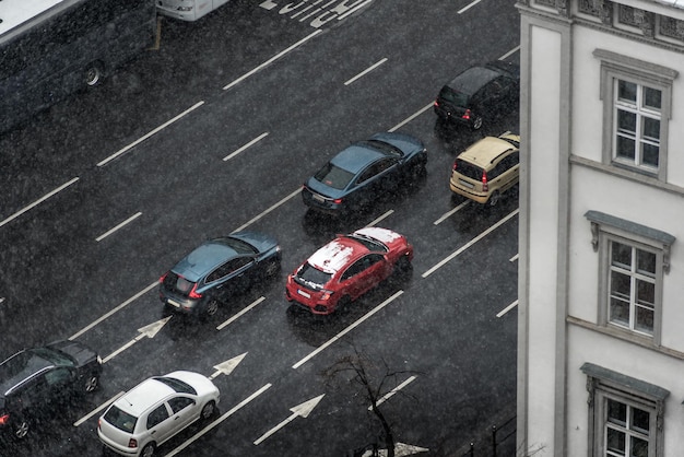 Cars in traffic seen from above