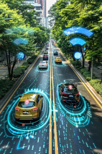 Photo cars on urban roads intelligent driving technology