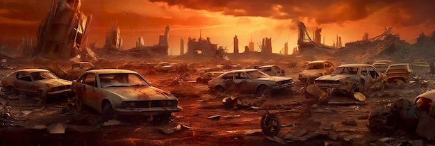 Cars World collapse doomsday scene digital painting digital illustration AI Generative