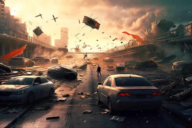 Cars World collapse doomsday scene digital painting digital illustration AI Generative