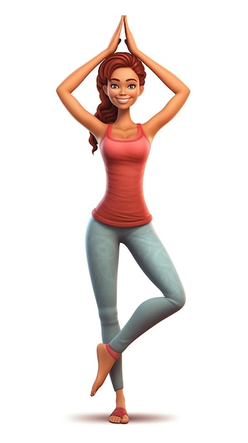 Photo a cartoon 3d character with a pink shirt in yoga pose