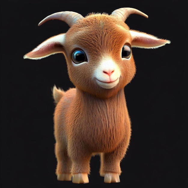 a cartoon 3d goat is standing on a black background