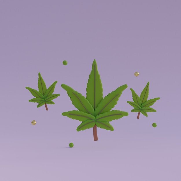 Cartoon 3d leaf of cannabis render illustration