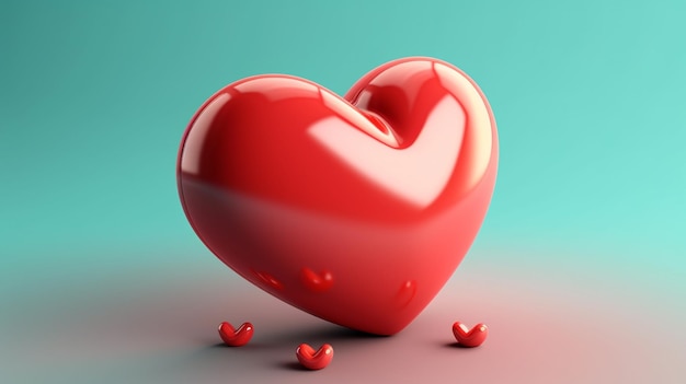 Cartoon 3d red heart background Valentine Day and Mother Day banner Generative AI