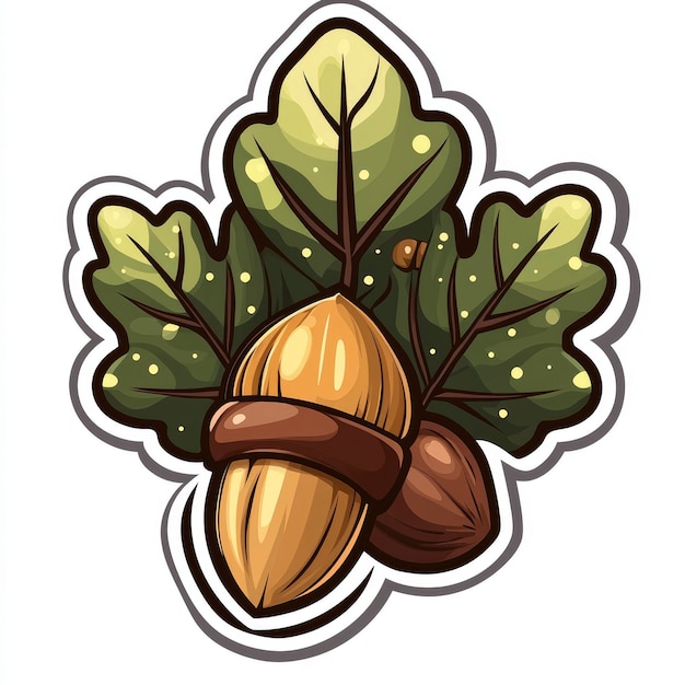 Photo cartoon acorn with oak leaf illustration