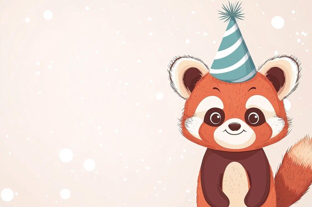 Photo cartoon adorable fluffy cheerful red panda festive party hat birthday celebration postcard