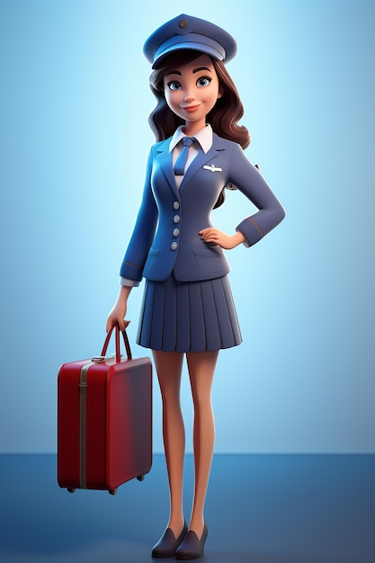 Cartoon air hostess 3d character