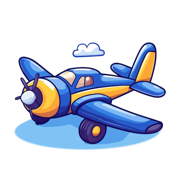 Photo cartoon airplane illustration with blue and yellow colors