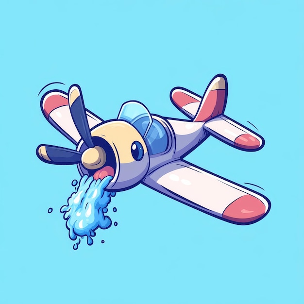 Photo cartoon airplane with splashes of water on blue background vector illustration