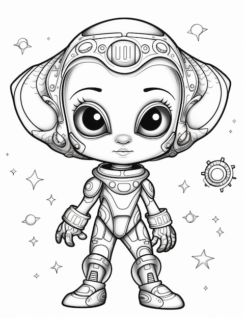 a cartoon alien girl with big eyes and a helmet generative ai