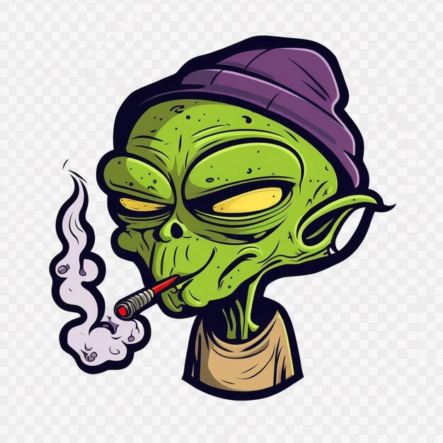 Photo a cartoon alien smoking a cigarette with a hat on generative ai