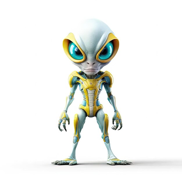 Photo a cartoon alien with blue eyes and a yellow body