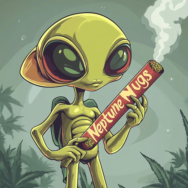 Photo a cartoon of a alien with a candy bar in its mouth