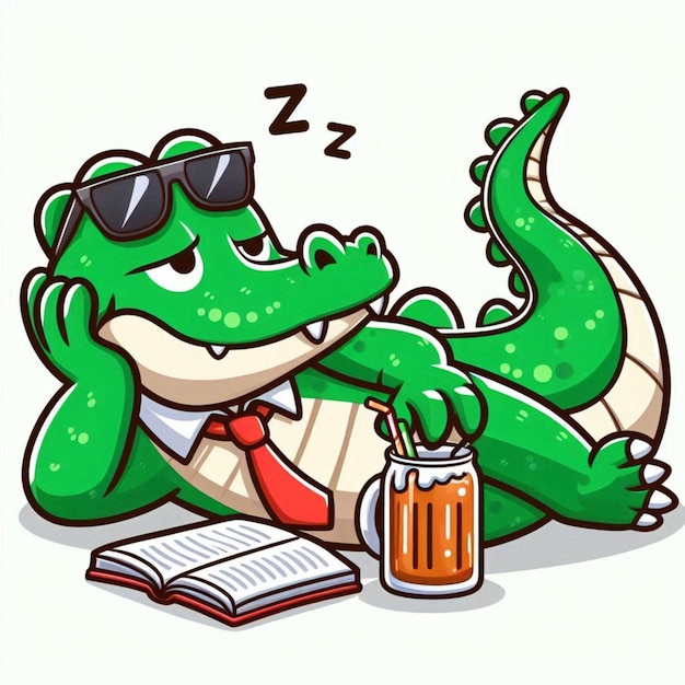 Photo a cartoon of a alligator with a glass of beer next to him