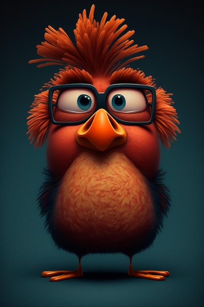 A cartoon angry birds bird with glasses and a black background