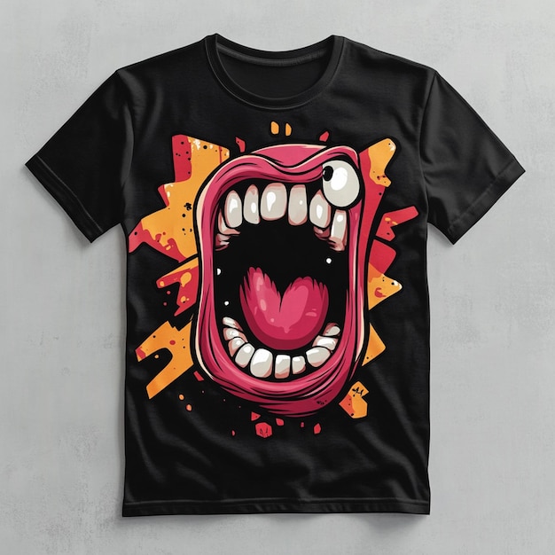 Photo cartoon angry mouth t shirt design