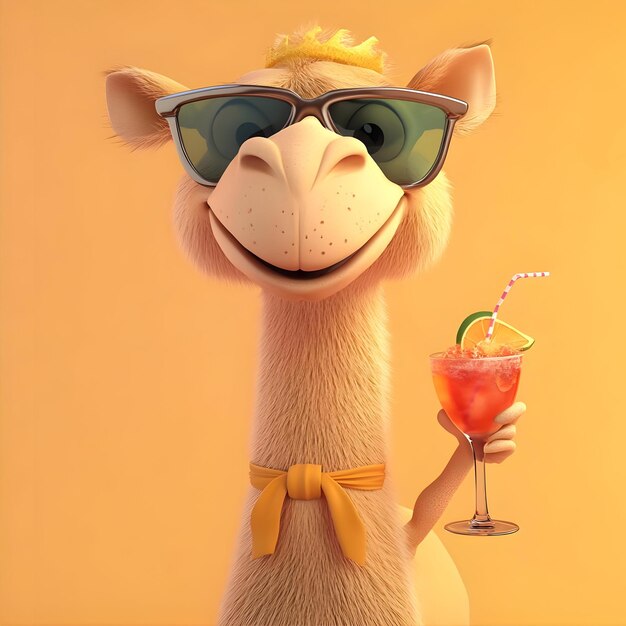 Photo a cartoon animal with sunglasses and a drink in front of it