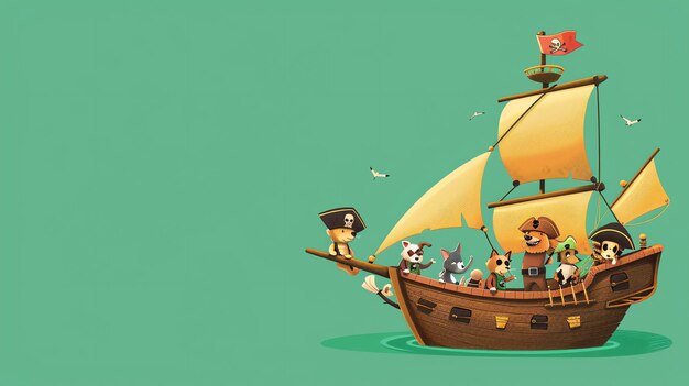 Photo cartoon animals dressed as pirates on a boat