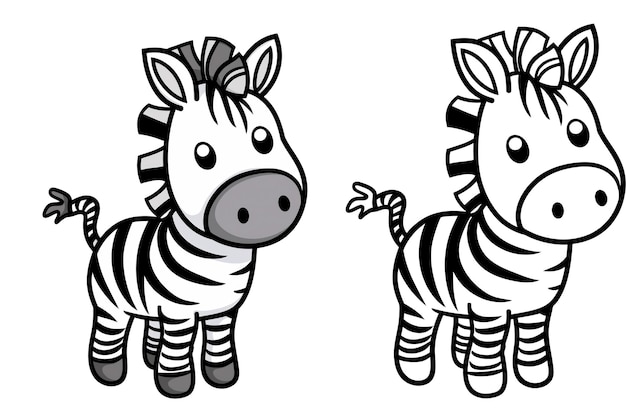 Photo cartoon animals funny drawn zebra with contour lines isolated on a transparent background simple