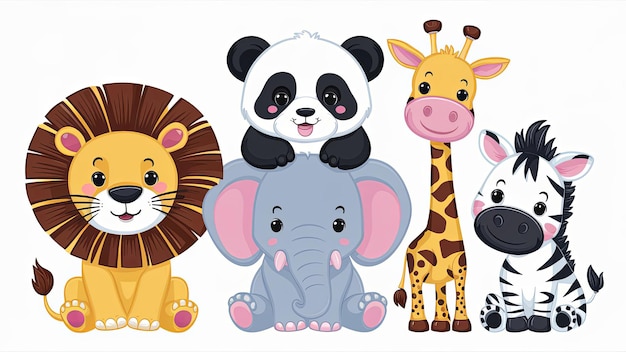 a cartoon of animals and giraffes with one of them has a giraffe on the back