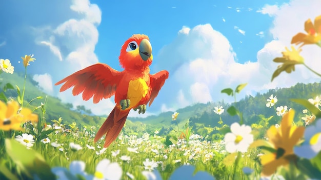 Photo cartoon animation of a little parrot