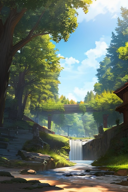 Cartoon anime style game scene cover wallpaper background illustration simple painting