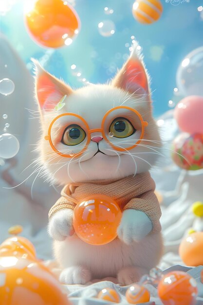 Cartoon Anime Style Kawaii Cute Cat Character Model 3D Rendering Product Design Game Toy Ornament