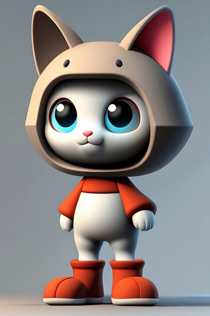 Cartoon anime style kawaii cute cat character model 3D rendering product design game toy ornament