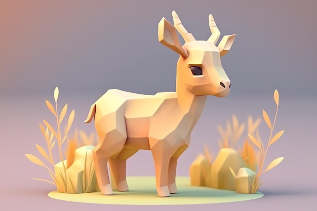 Cartoon antelope with soft pastel color and a perfectly detailed entire body 3D cute antelope avatar