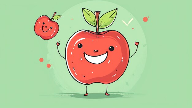 Photo a cartoon apple with a big smile and arms raised in the air