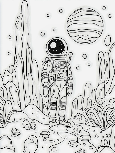 Cartoon astronaut illustration for coloring book