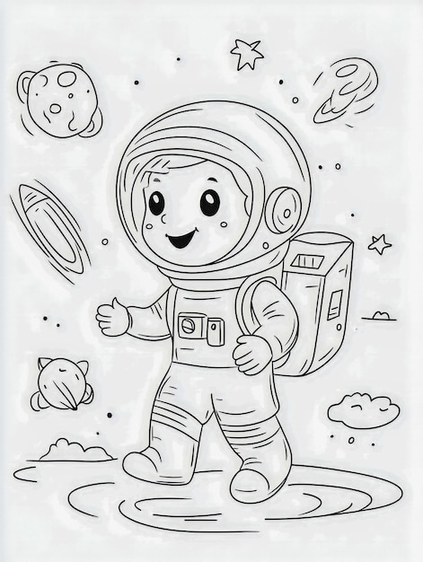 Cartoon astronaut illustration for coloring book