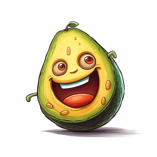 Cartoon avocado with a happy face and big eyes generative ai