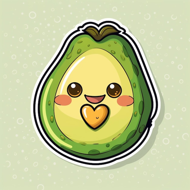 cartoon avocado with a heart sticker on a green background generative ai