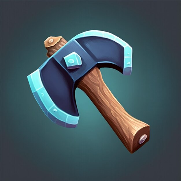 Photo a cartoon axe with a wooden handle and blue plastic body generative ai