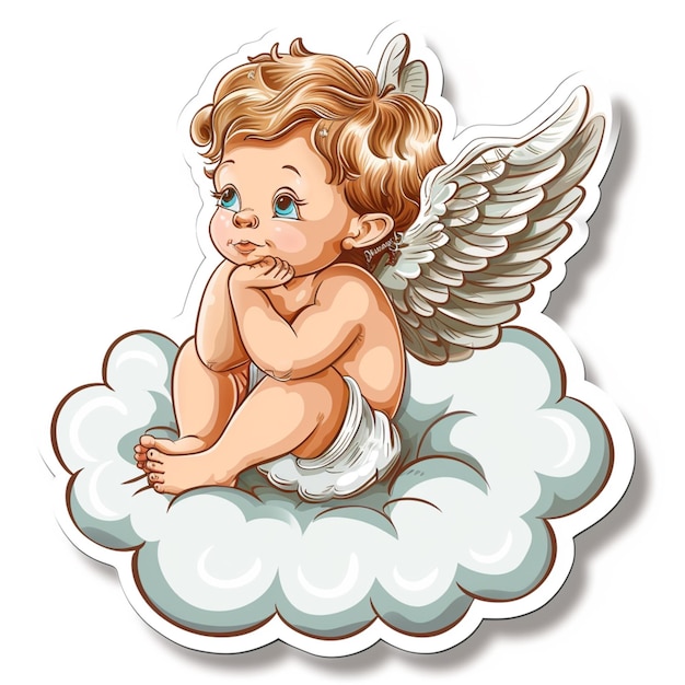 Photo a cartoon baby angel sitting on a cloud with a halo generative ai