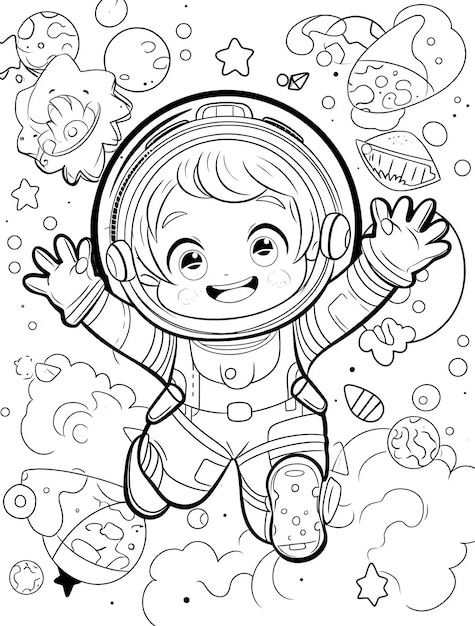 Photo a cartoon of a baby in an astronauts space