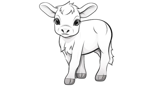 Cartoon of baby cow with simple lines for children to color book pages Drawing for vectorization