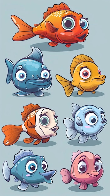 Cartoon baby fish set vector illustration of a fish ar 916 style raw Job ID 7534b8bb69f9433a96526f33